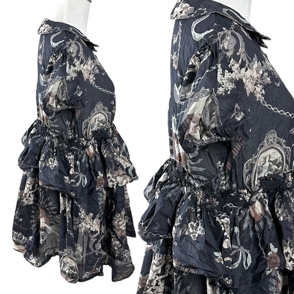 UO Kimchi Blue Coquette Ethereal Vintage Inspired Ruffle Sheer Mini Dress Small - Picture 6 of 11